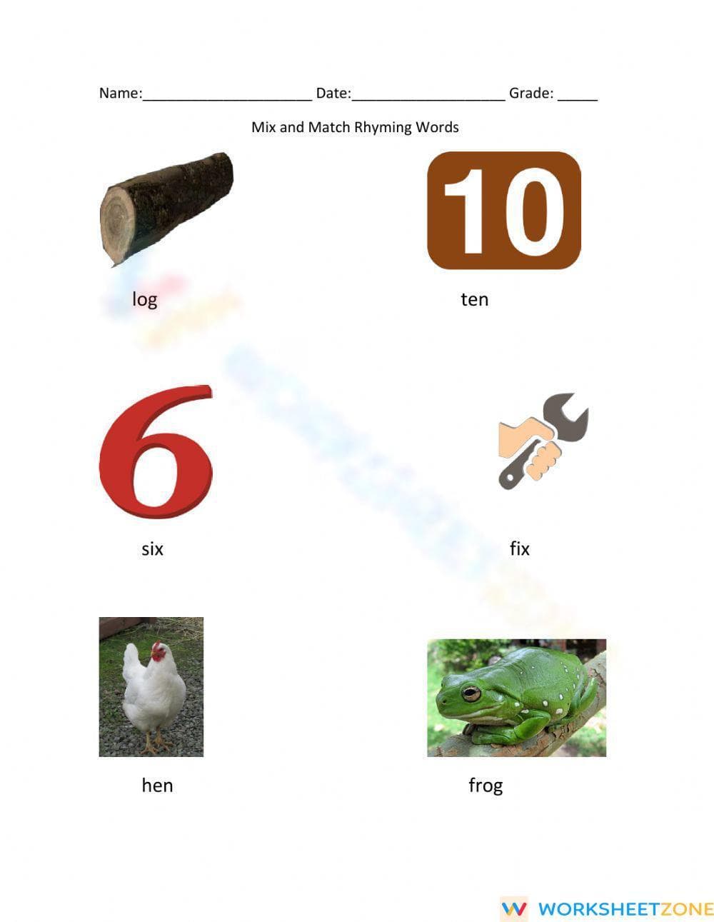 Essential Rhyming Words Matching Worksheet | K ELA - Page 4