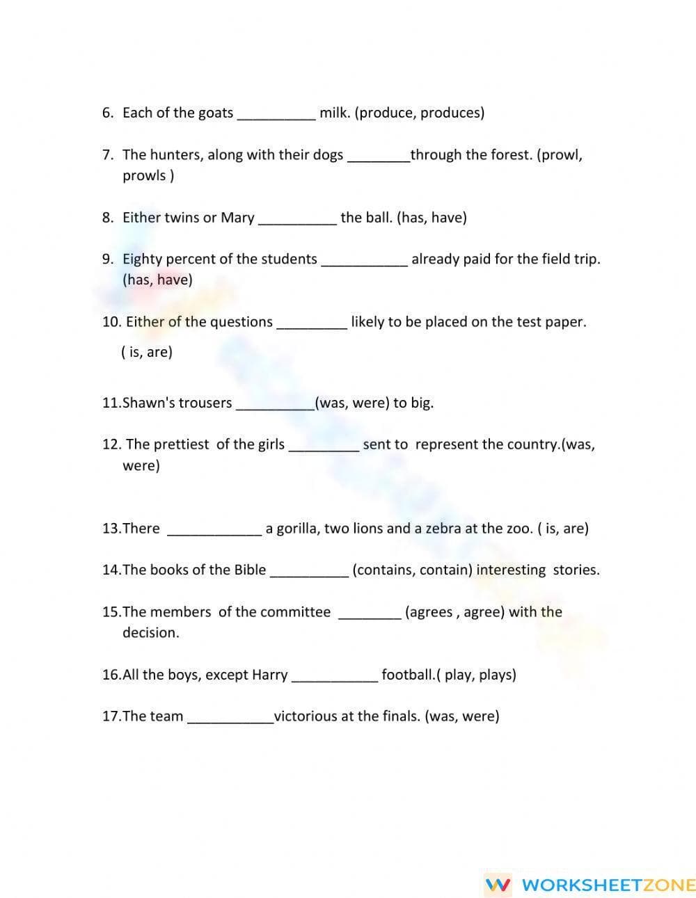 Verb Agreement - Page 2