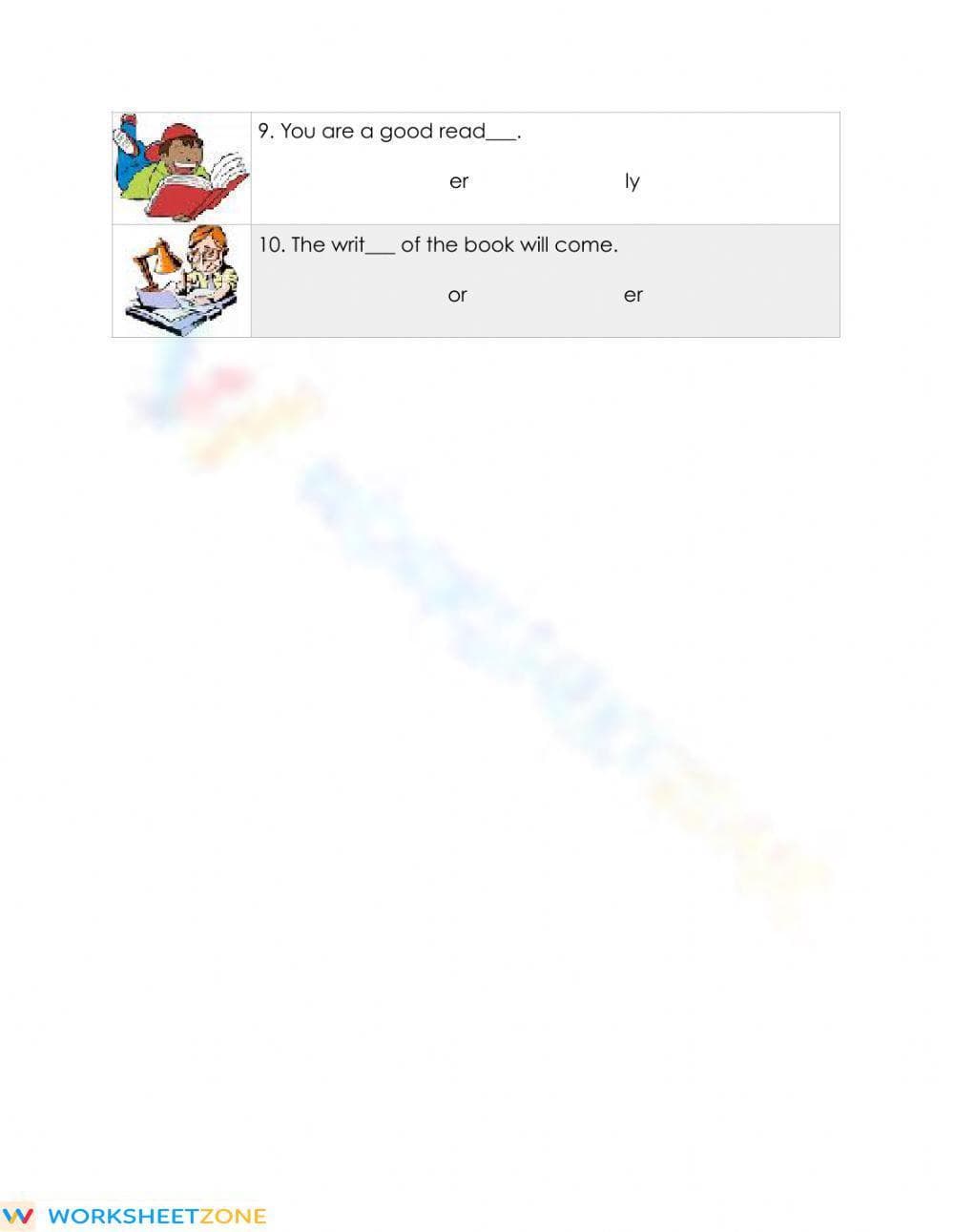 Printable Suffixes Worksheet | Grade 1-2 -er -or -ly -ful - Page 2
