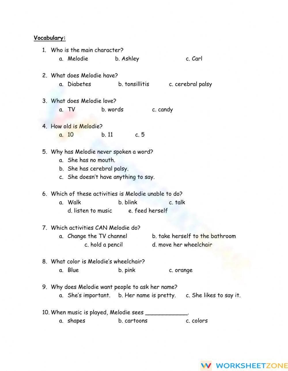 Printable Out of My Mind Ch 1-5 Test | Grade 6-9 ELA - Page 2