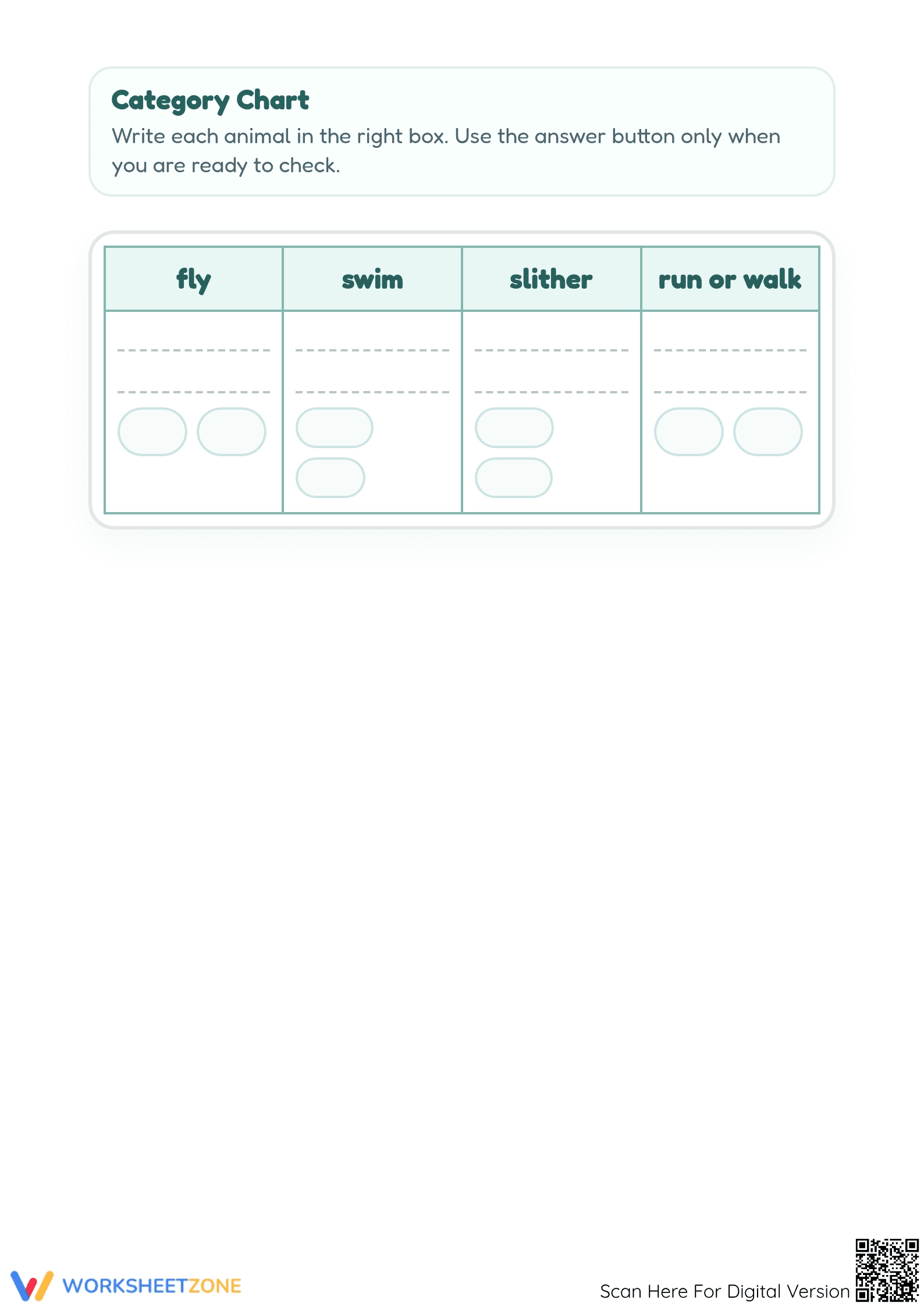 Printable Animal Movements Classify Worksheet | Grade K-1 - Page 2