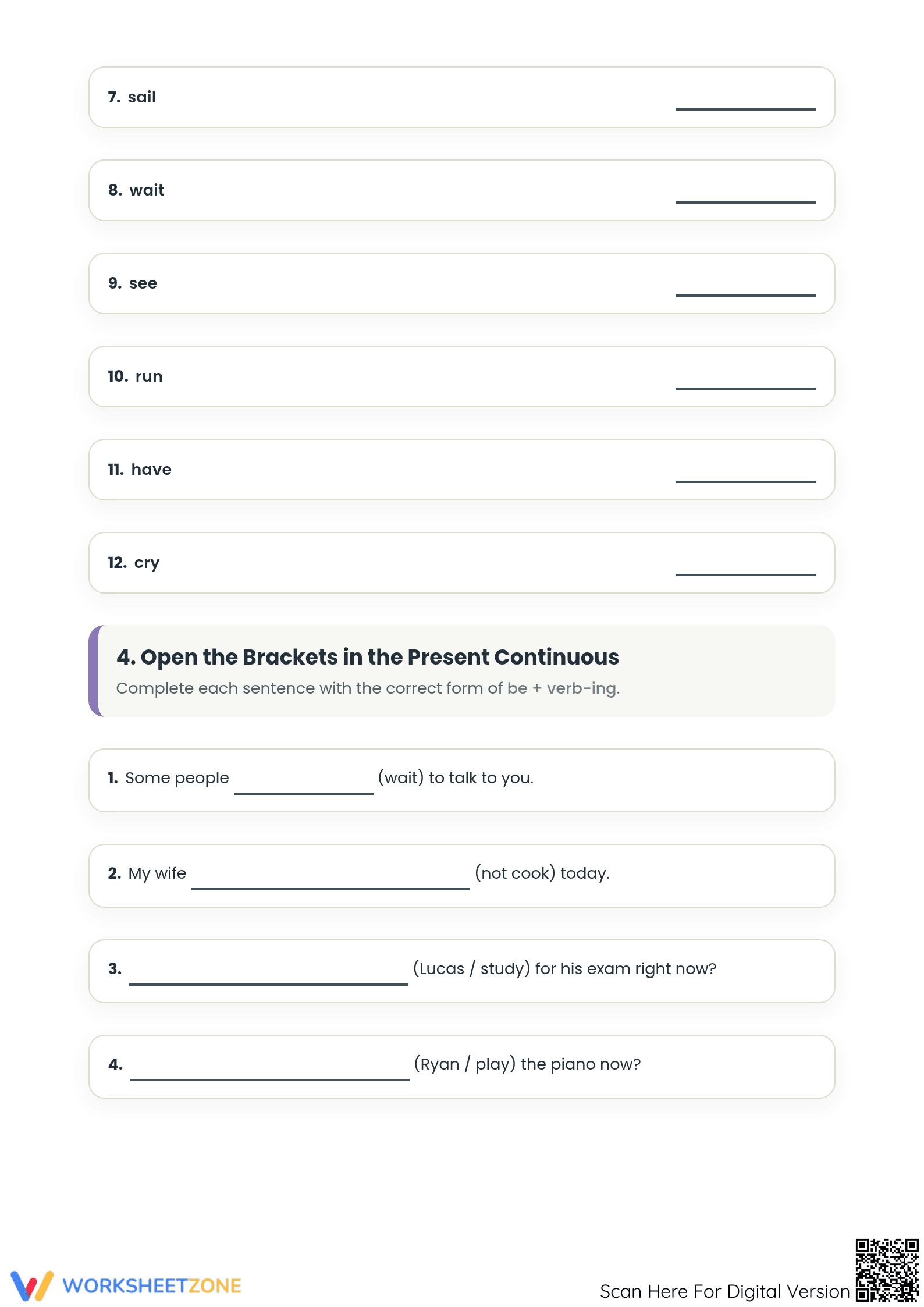 Grade 5-8 Present Continuous — Printable No-Prep Worksheet - Page 3