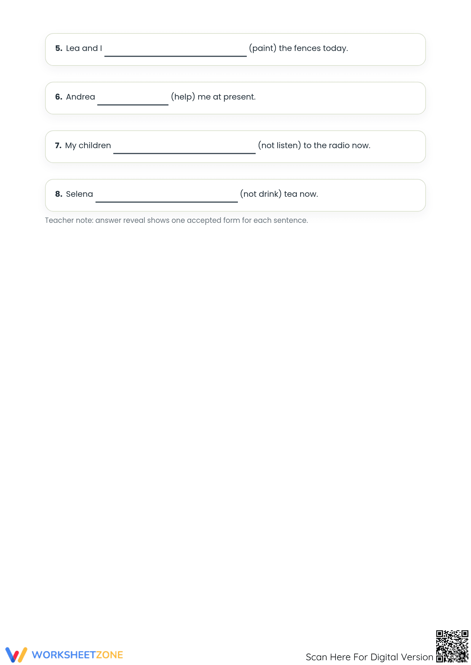 Grade 5-8 Present Continuous — Printable No-Prep Worksheet - Page 4