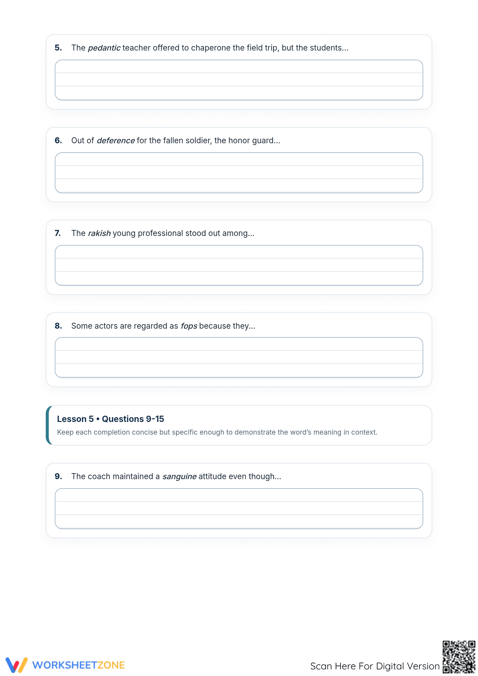 Essential SAT Vocab Sentence Completion | Grade 9-12 - Page 2