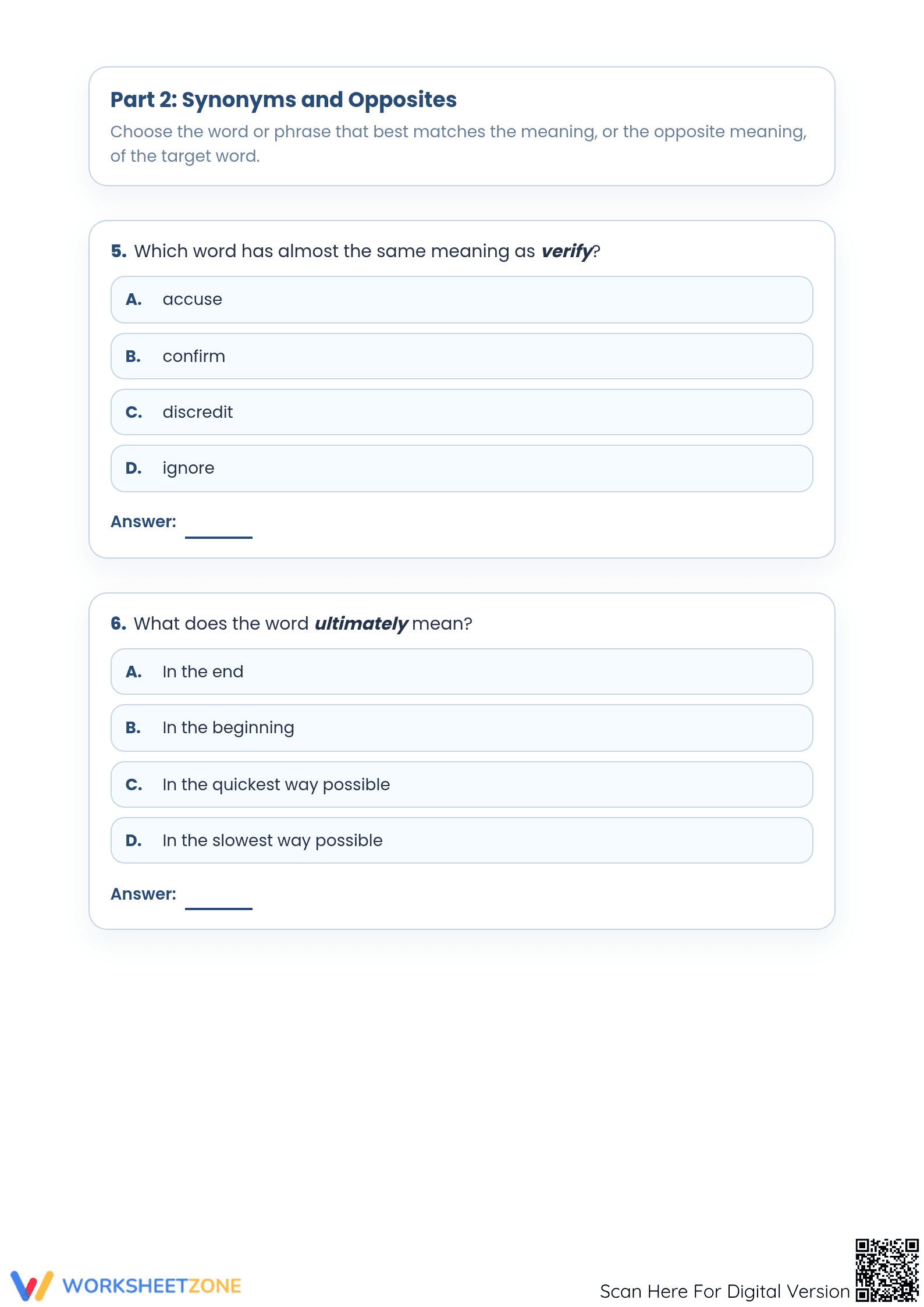Printable Light Detectives Vocabulary Worksheet | Grade 6 - Page 3
