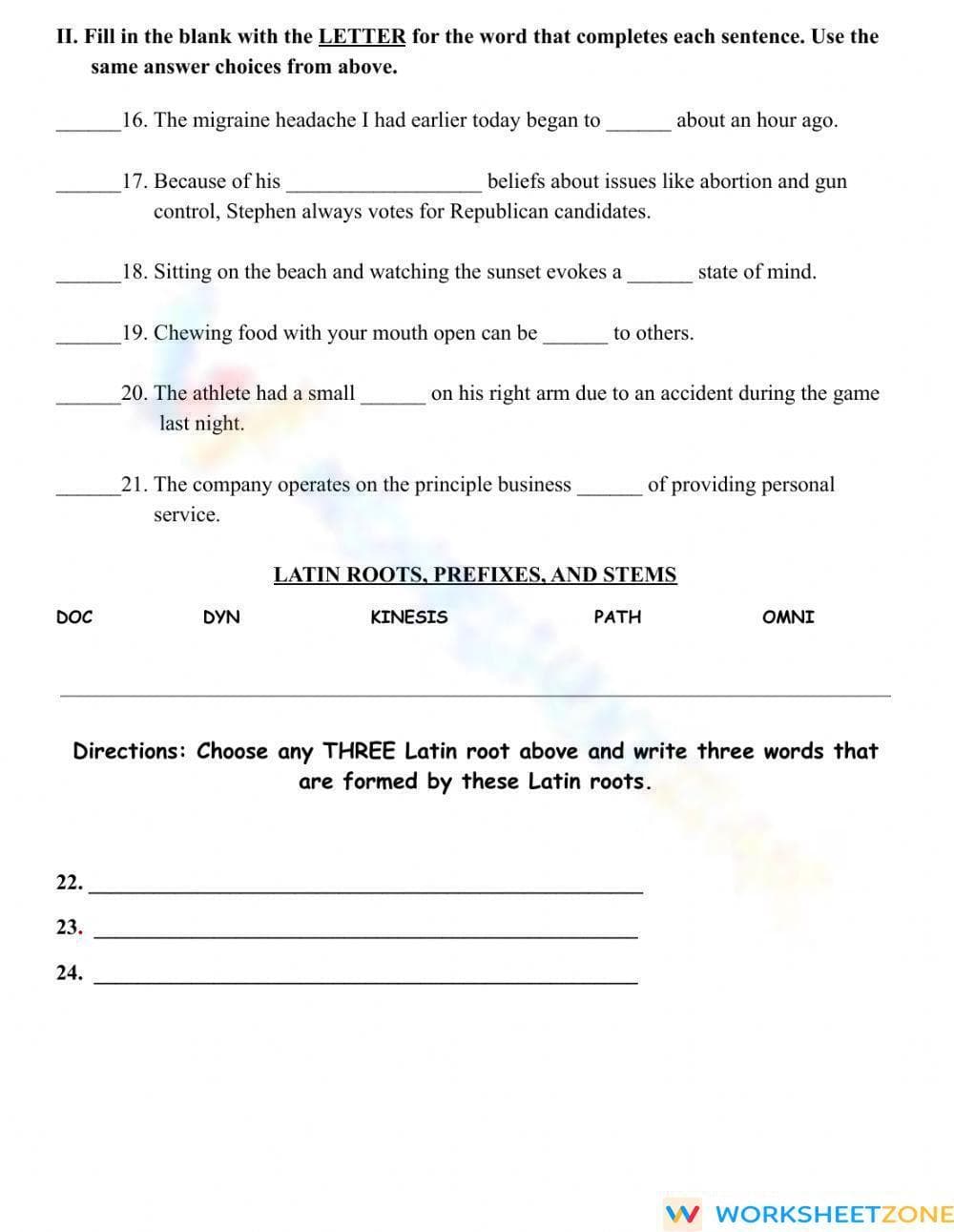 Essential Grade 9 Vocabulary Worksheet: Unit 11 - Page 2