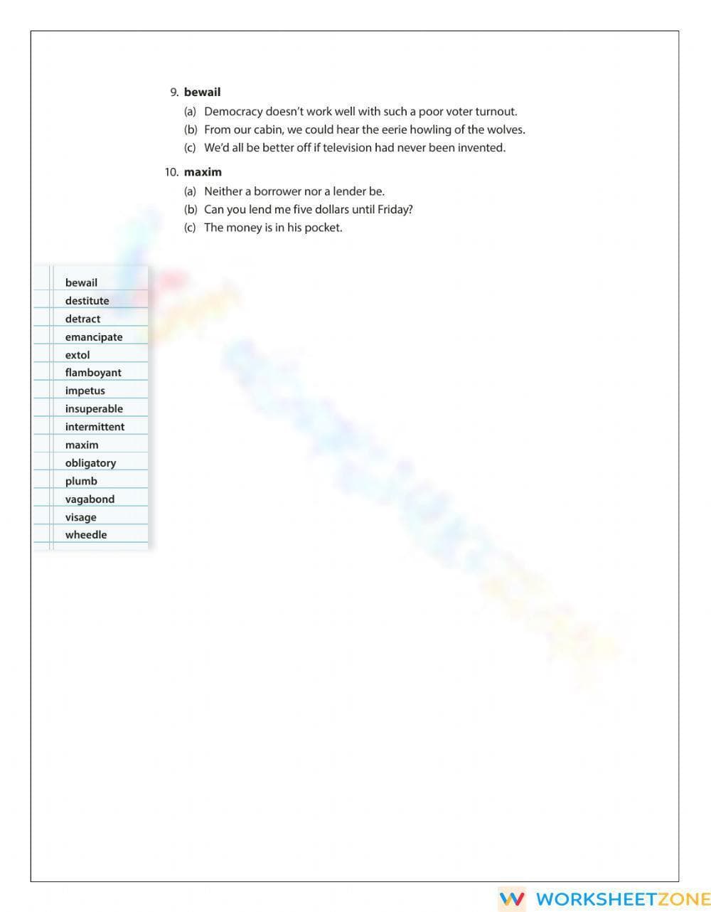 Essential Grade 9 Vocabulary: Images of Words Worksheet - Page 2