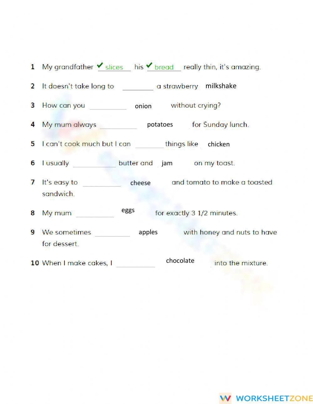 Essential Cooking Verbs Worksheet | Grade 10 ELA - Page 2