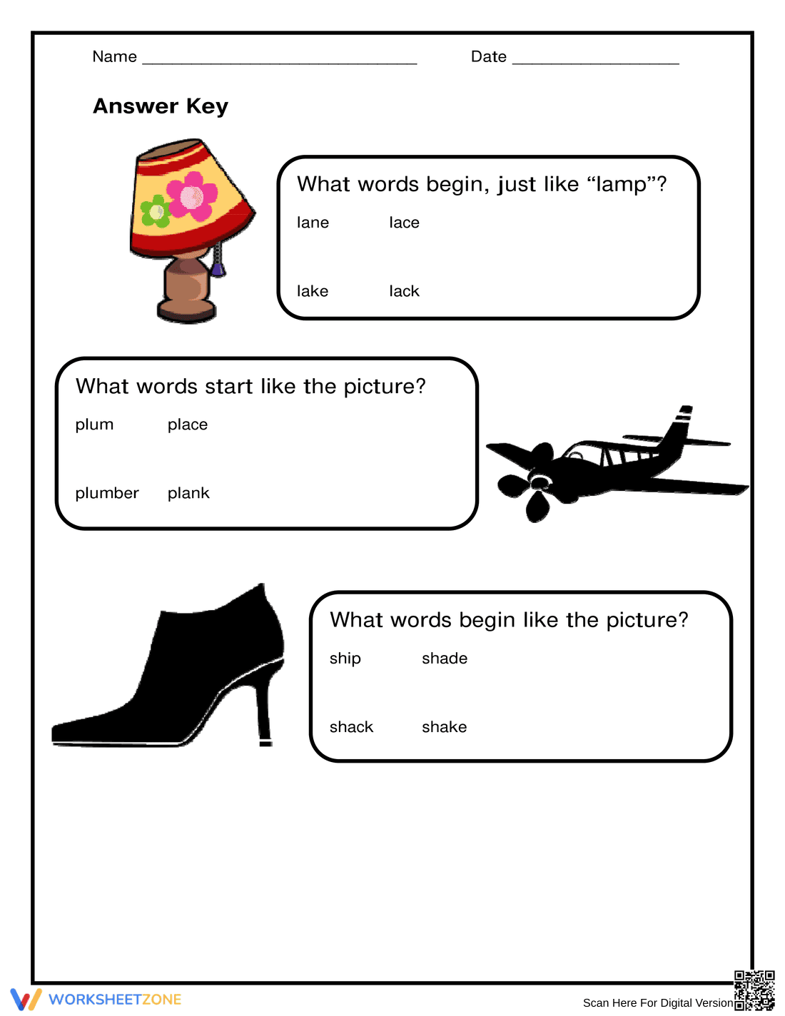 Printable Beginning Sounds (la-, pl-, sh-) Worksheet - Page 2