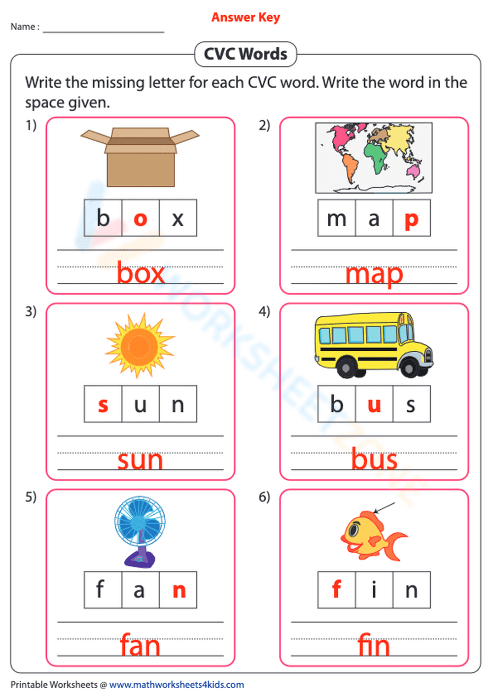 Missing Letters in CVC Words Worksheet - Page 2