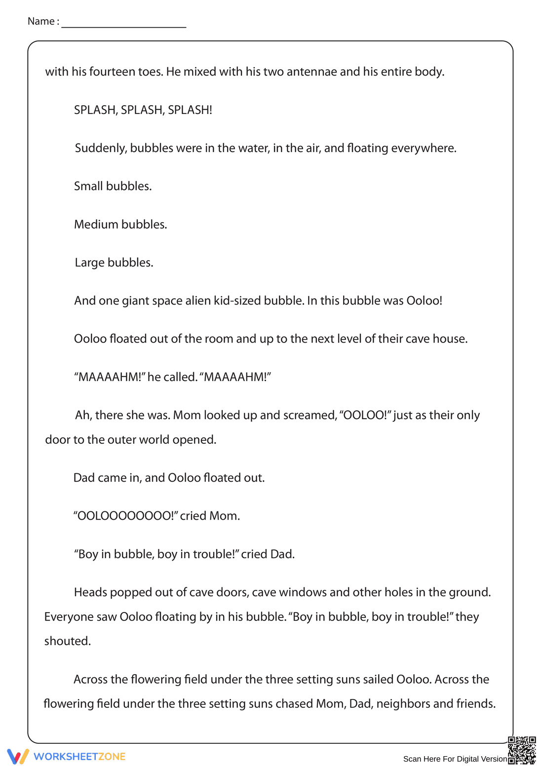 Ooloo Takes a Bath Retelling Worksheet | Essential Grade 1 - Page 2
