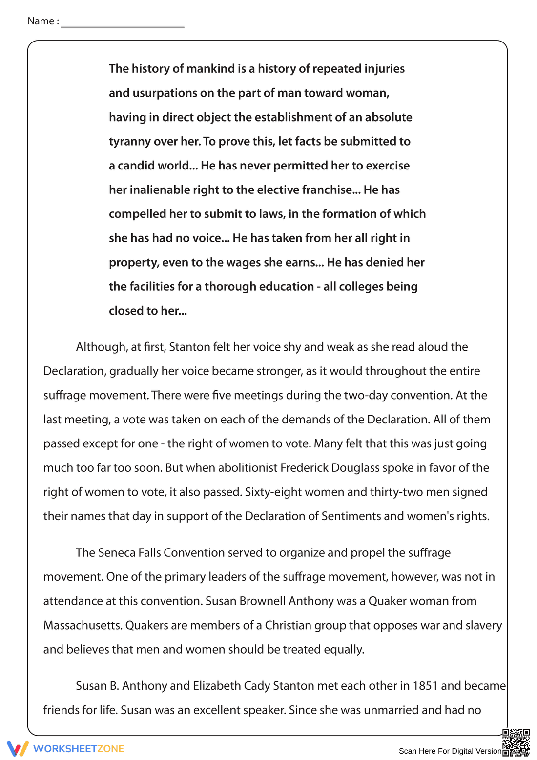 Women's Suffrage Worksheet | Essential Grade 7 Reading - Page 2