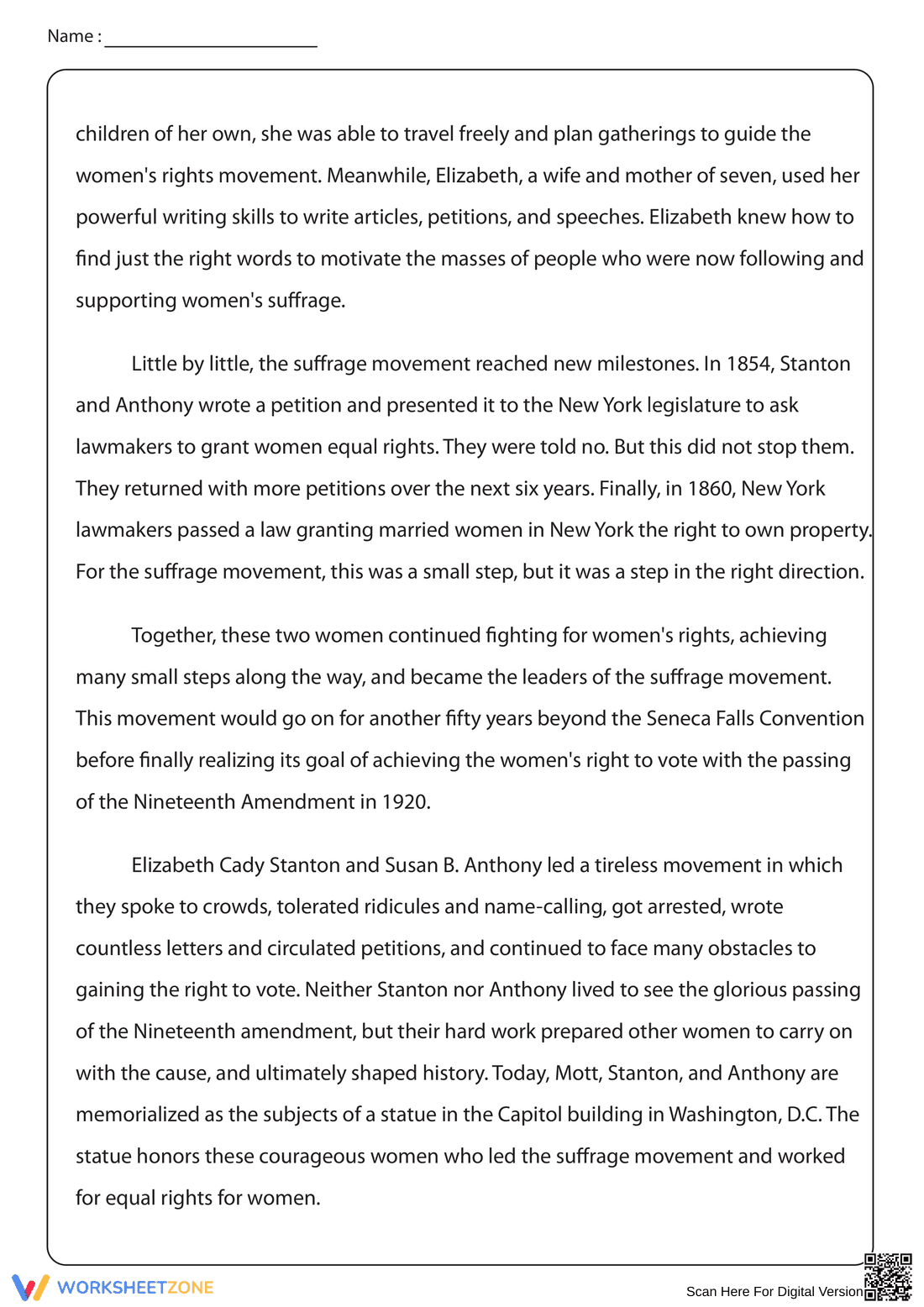 Women's Suffrage Worksheet | Essential Grade 7 Reading - Page 3