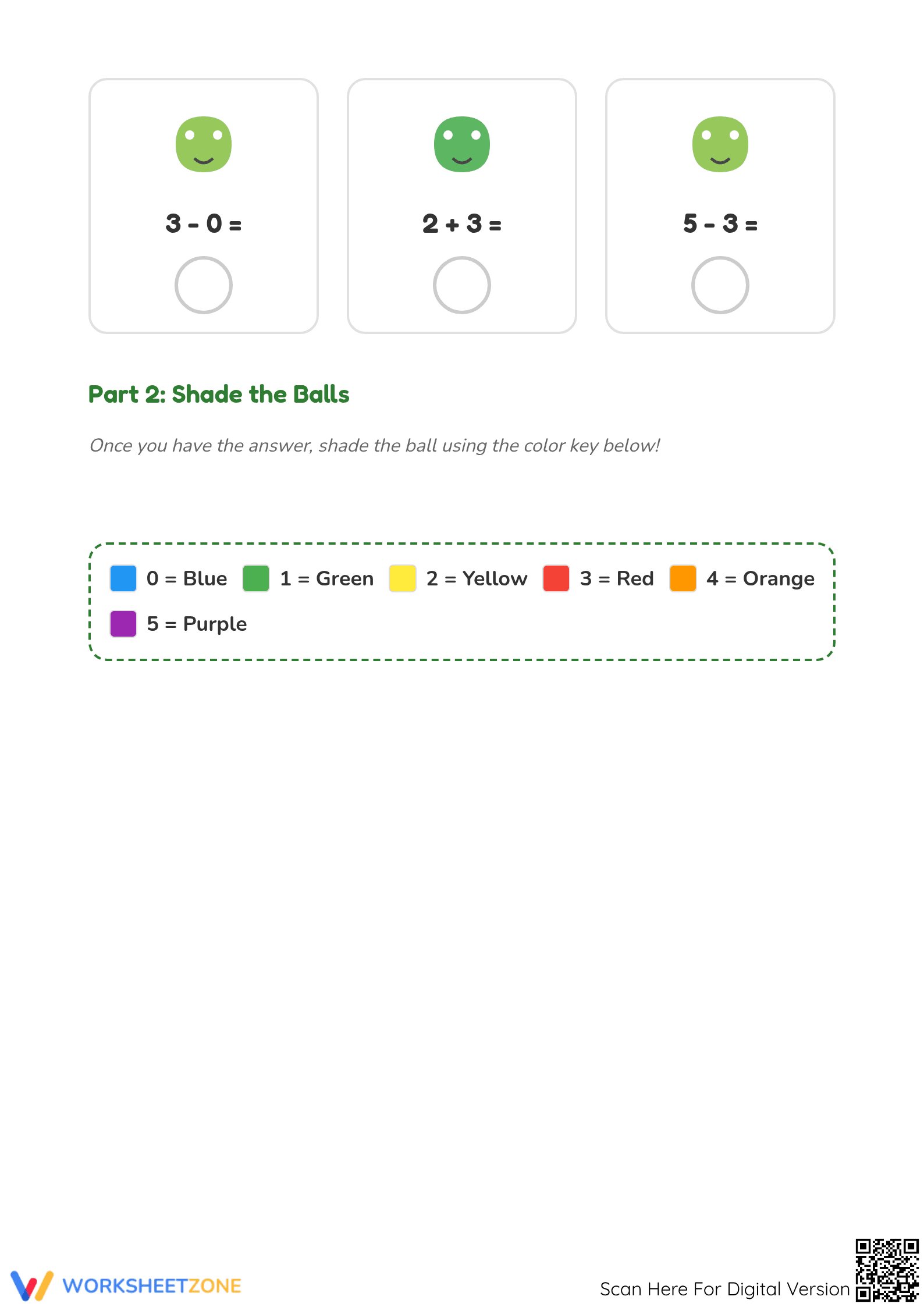 Grade K Add & Subtract to 5 — Printable No-Prep Worksheet - Page 2