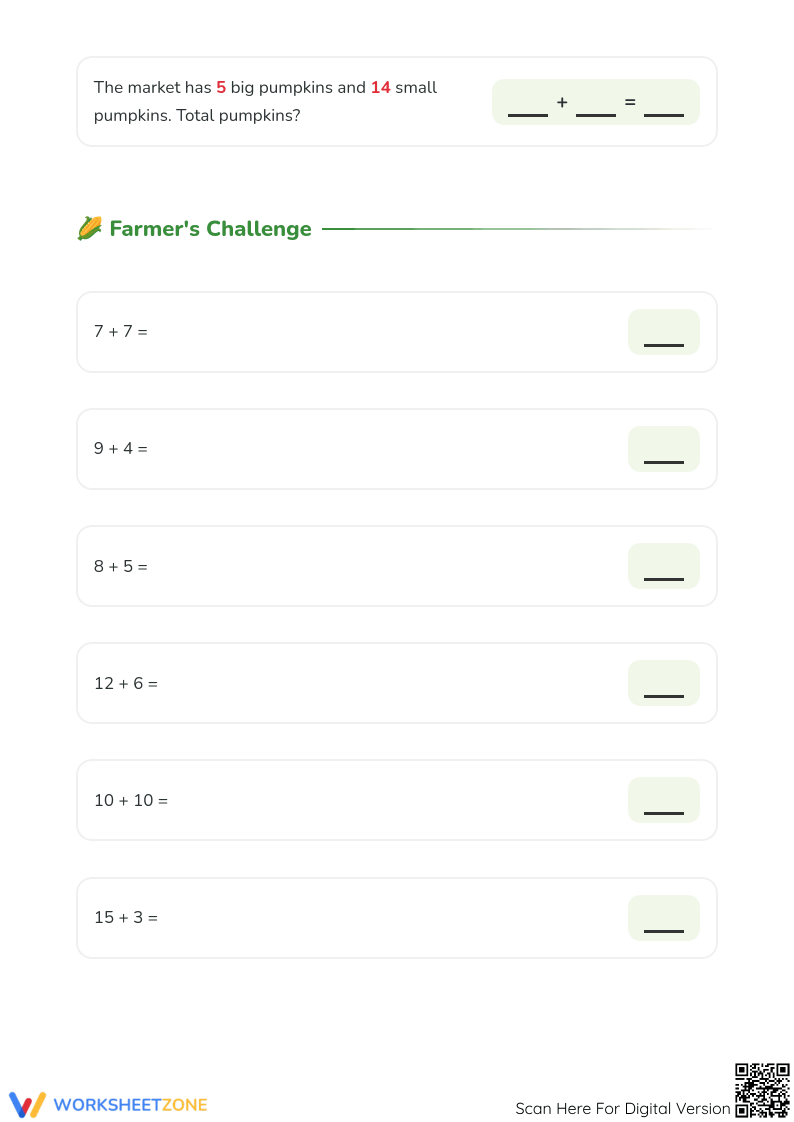 Printable Farmer's Market Addition Word Problems — Grade 1 - Page 4