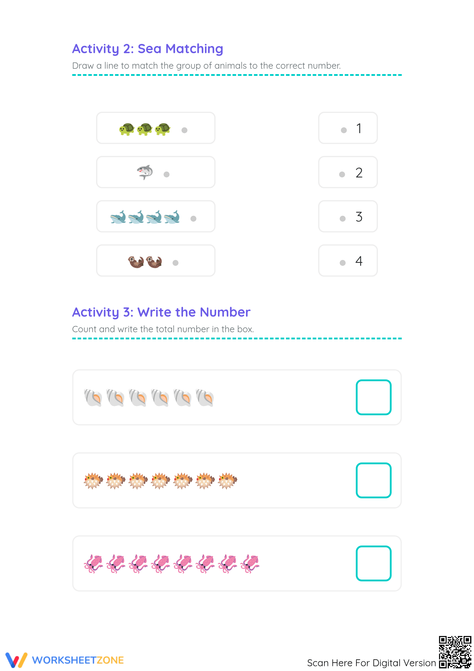 Printable Counting Animals & Number Recognition - Page 2