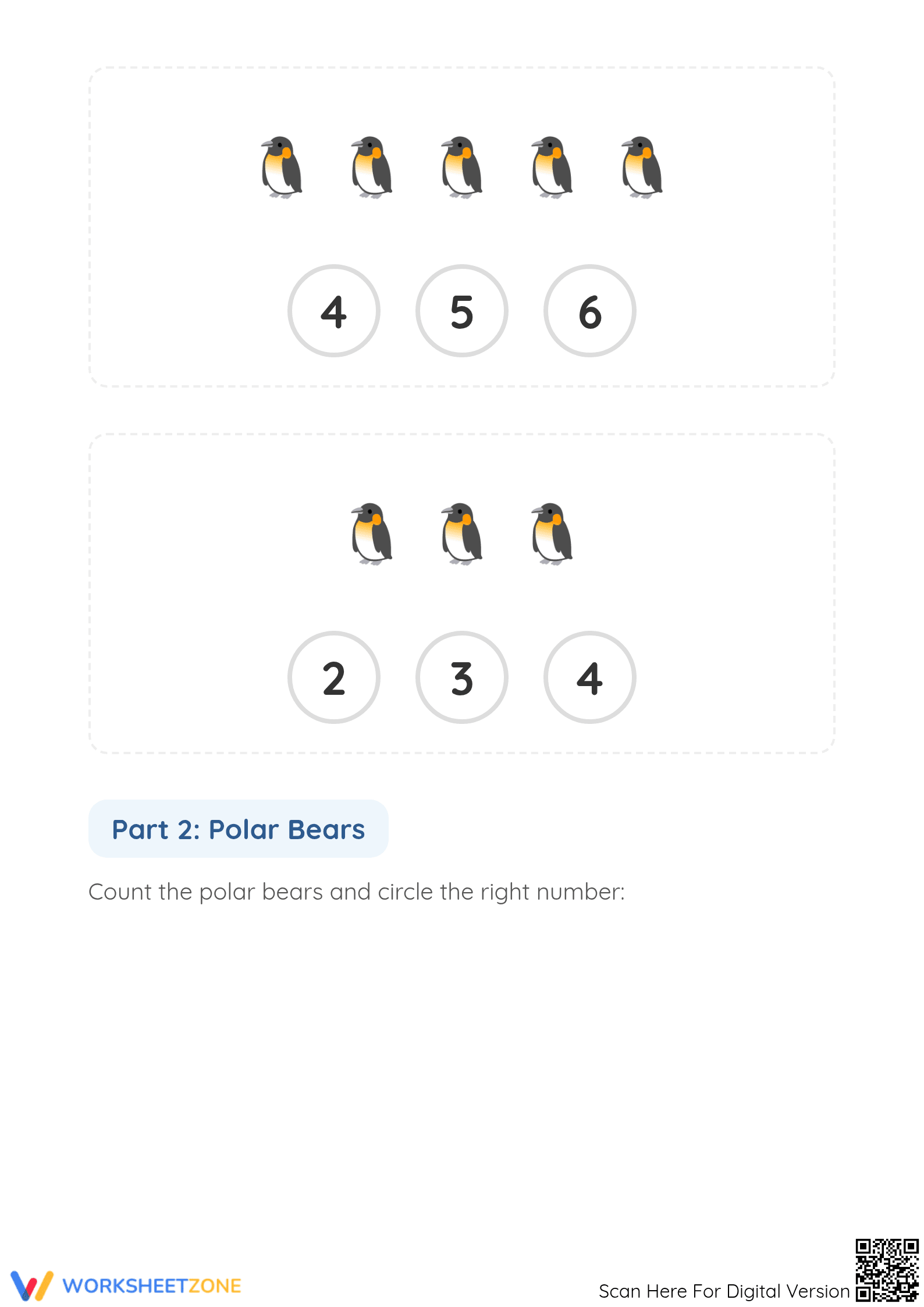 Essential Counting Worksheet | Kindergarten Arctic Animals - Page 2