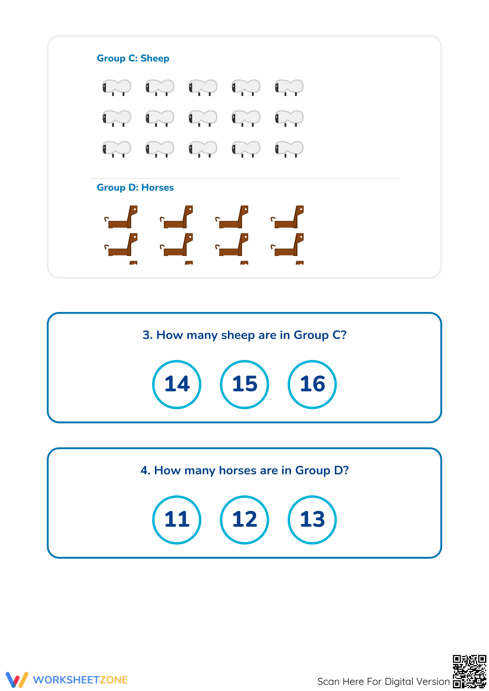 Essential Animal Counting Worksheet | Kindergarten Math - Page 3
