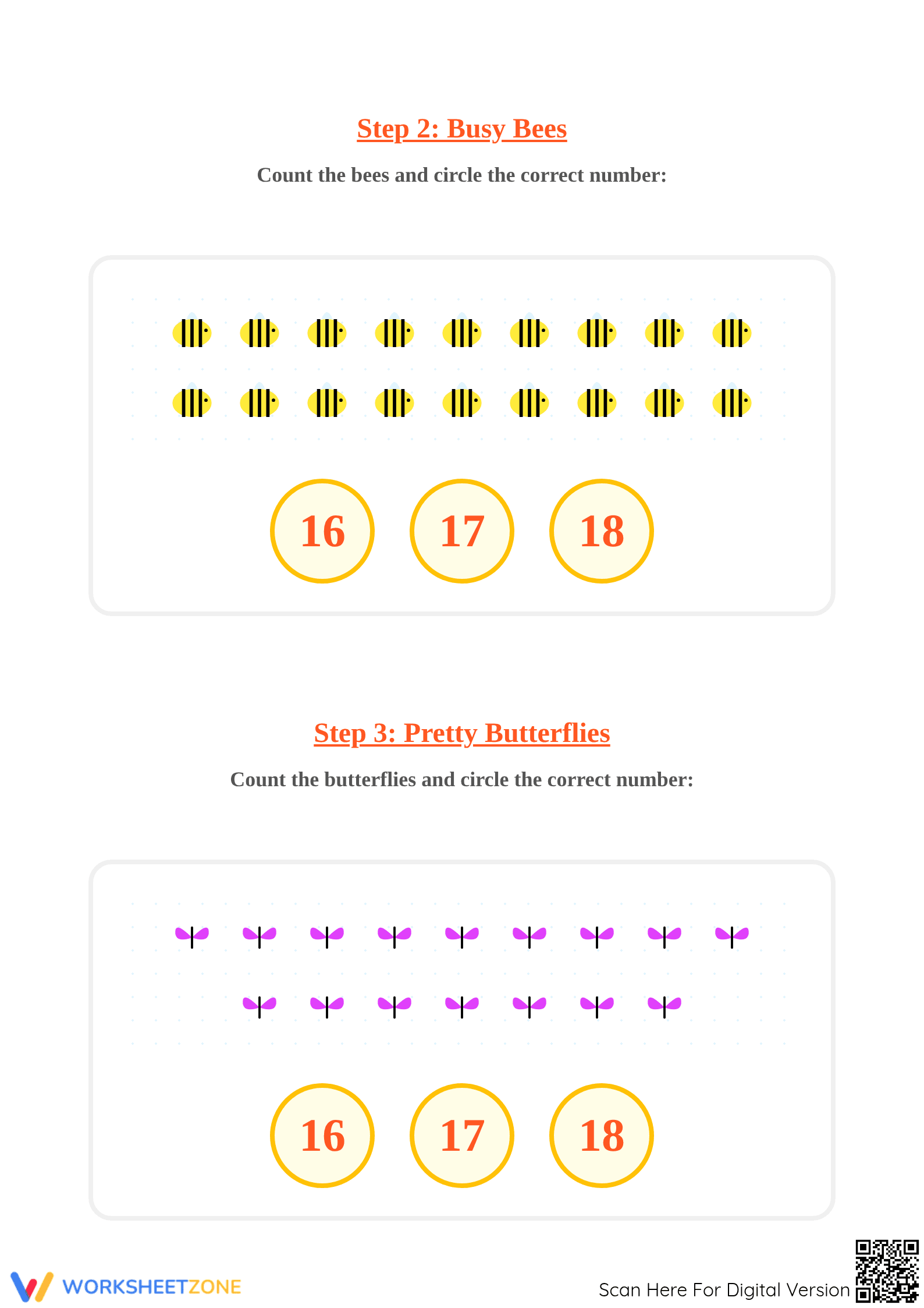 Printable Counting & Number Recognition Worksheet | Grade K - Page 2