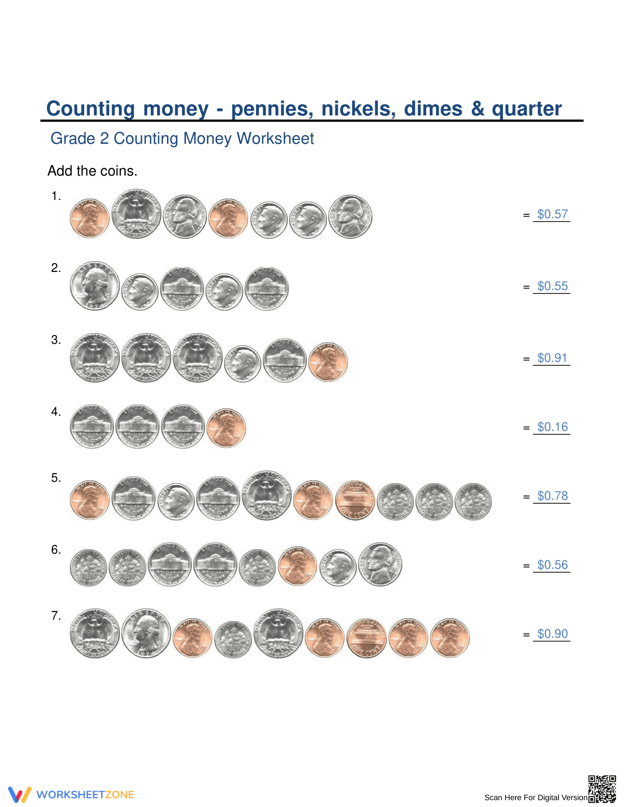 Counting Money Worksheet: Printable Grade 2 Math - Page 2