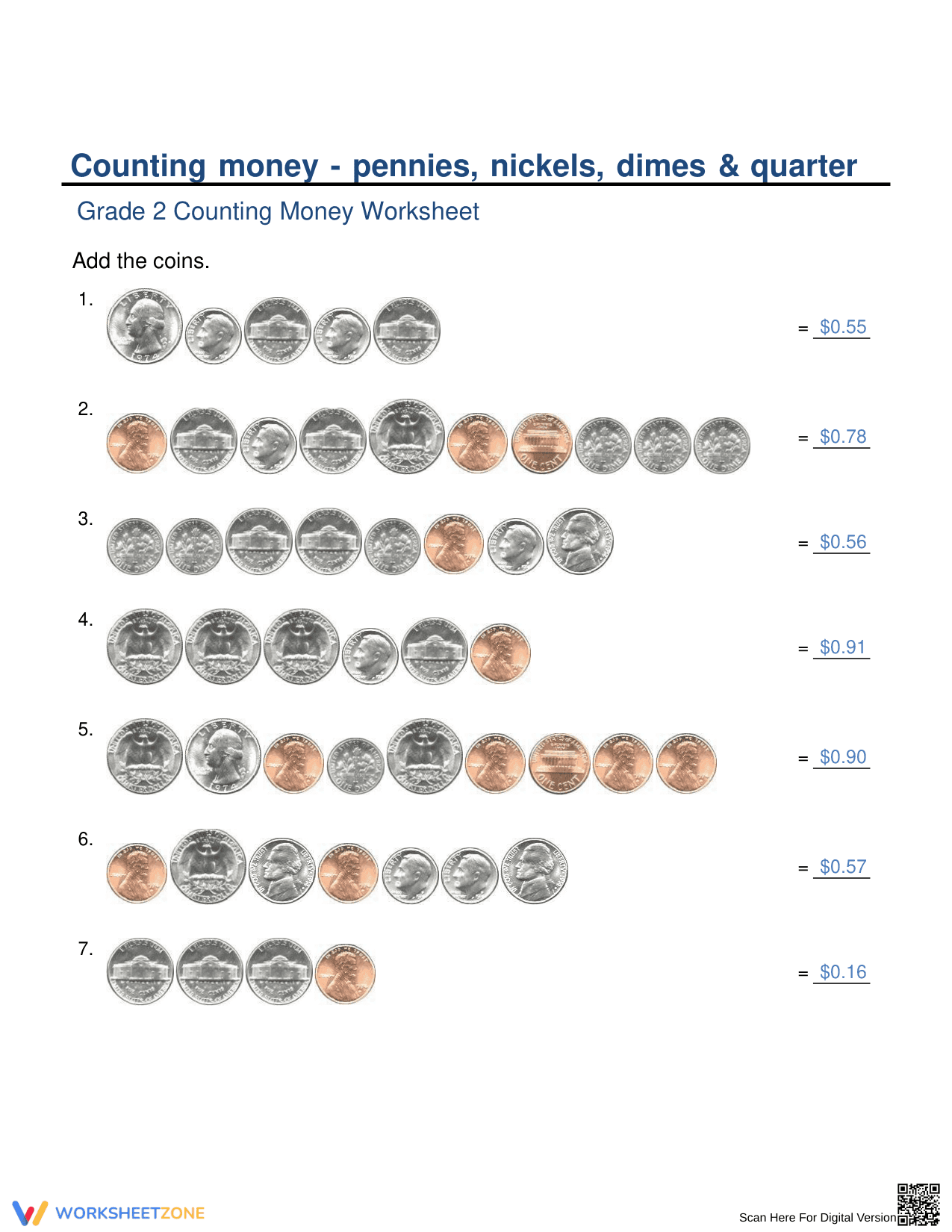 Counting Money Worksheet: Printable Grade 2 Math - Page 2