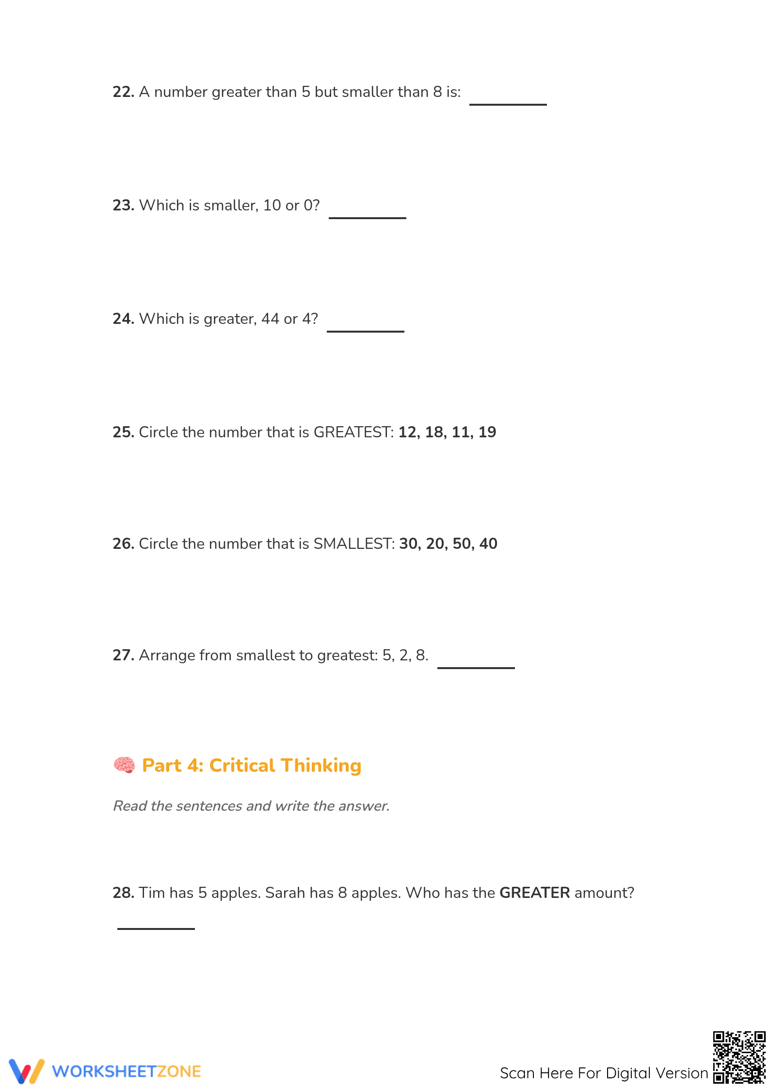 Printable Greater and Smaller Numbers Worksheet | Grade 1 - Page 5