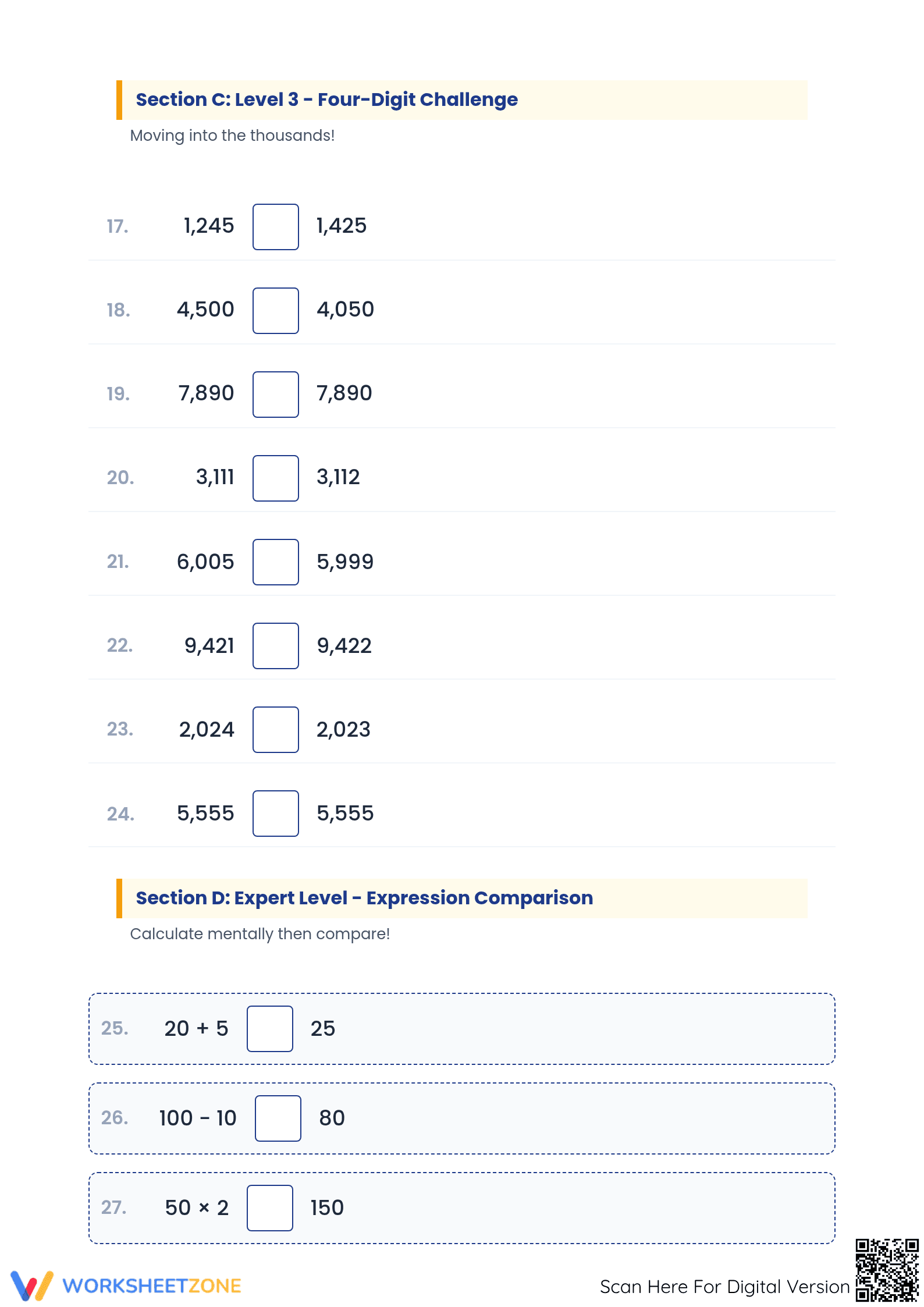 4.NBT.A.2 Worksheet: Comparing Numbers — Grade 4 Aligned - Page 3