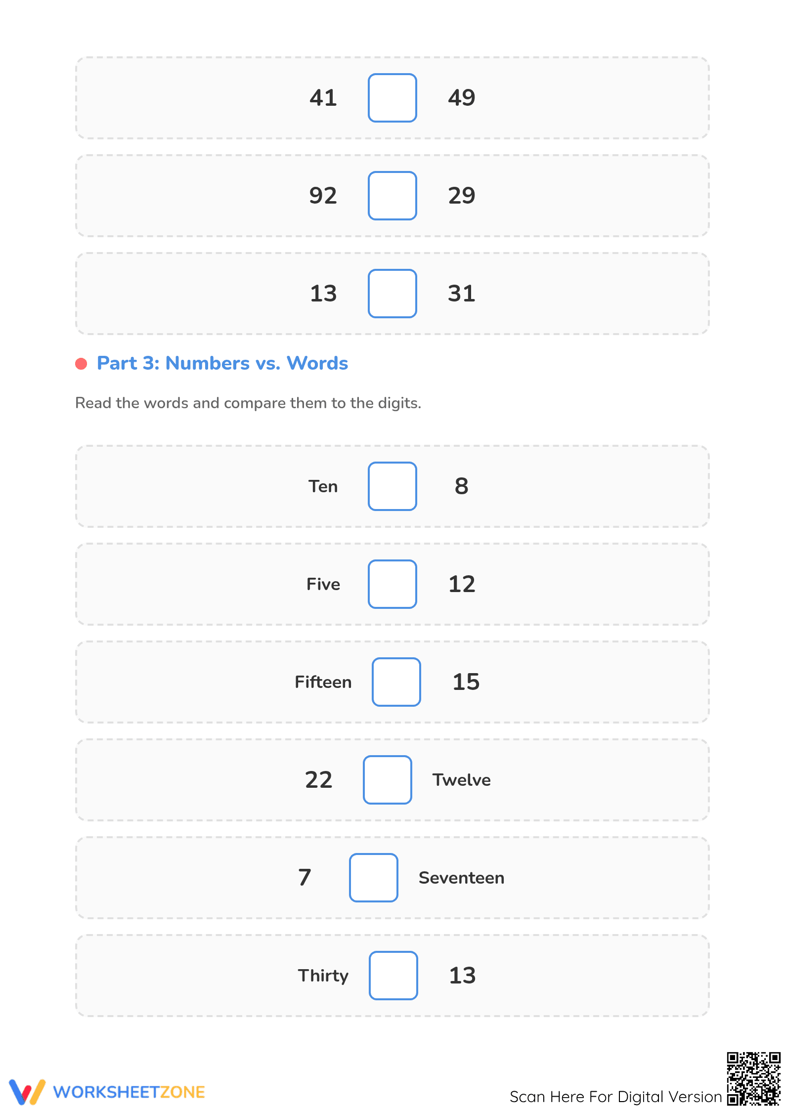 Essential Comparing Numbers Worksheet | Grade 1-2 Math - Page 3