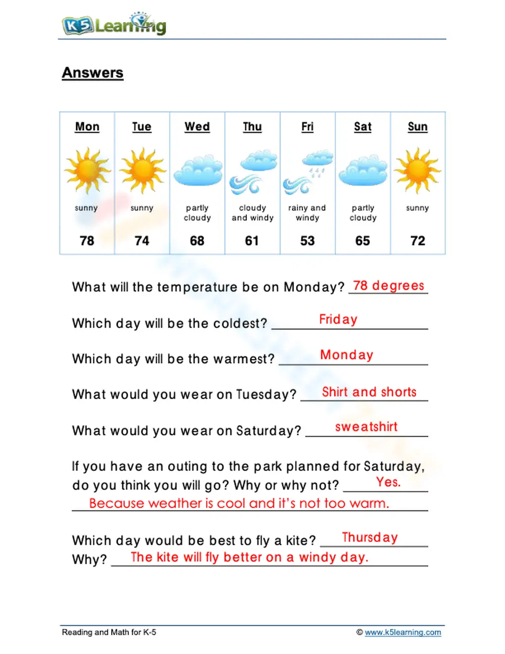 Grade 2 Weather Forecast — Printable No-Prep Worksheet - Page 2