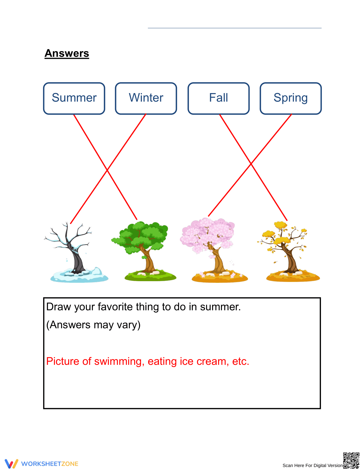 Essential Grade 1 Four Seasons Matching Worksheet - Page 2