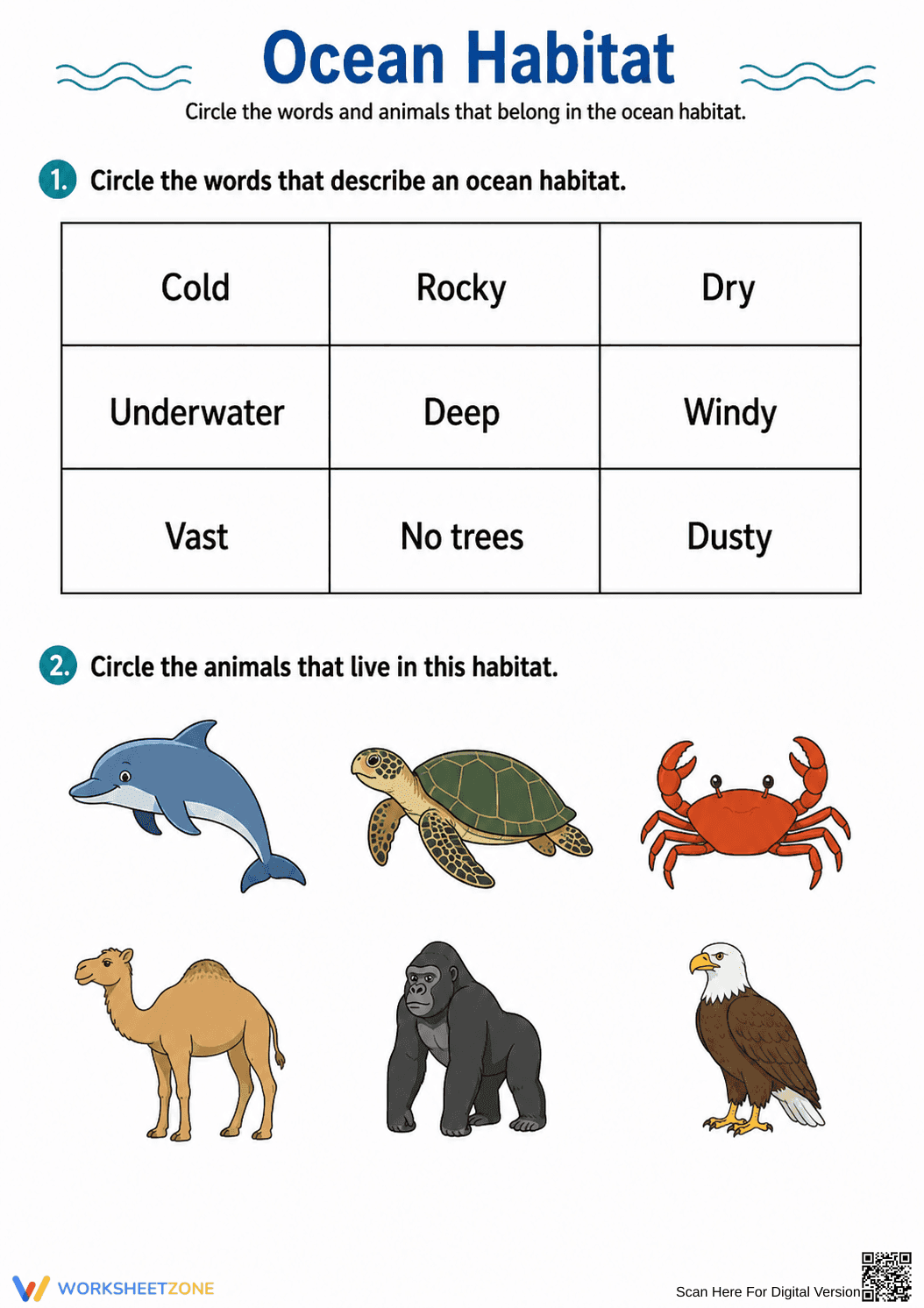 Grade 2 Ocean Habitats — Printable No-Prep Worksheet - Page 2