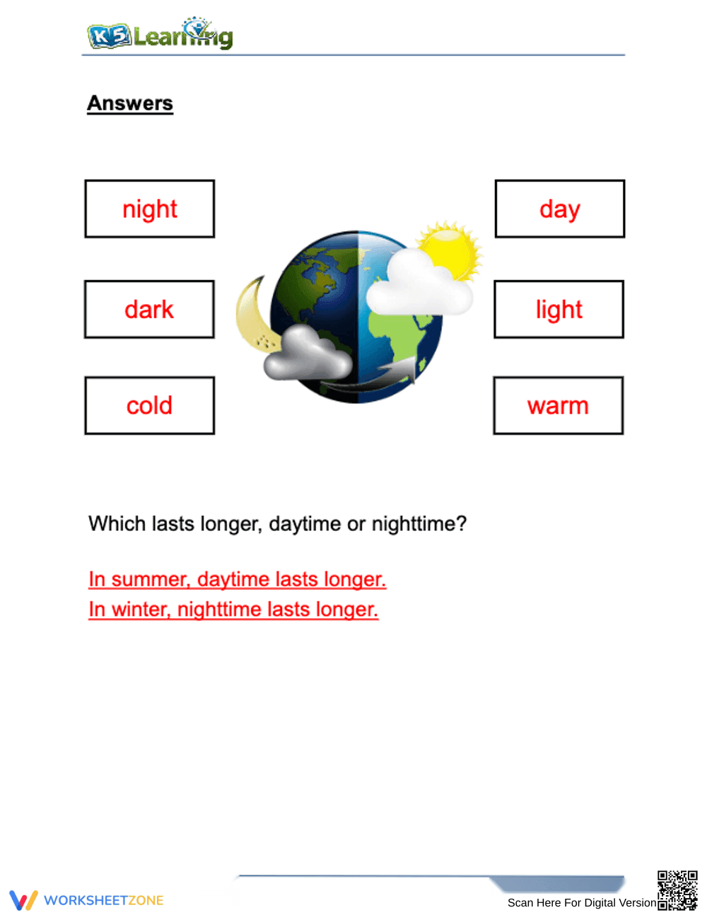 Complete Day and Night Science Worksheet — Kindergarten - Page 2