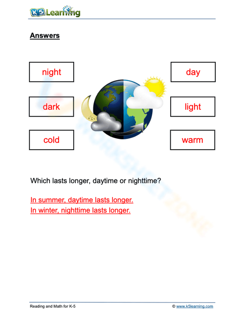 Complete Day and Night Science Worksheet — Kindergarten - Page 2
