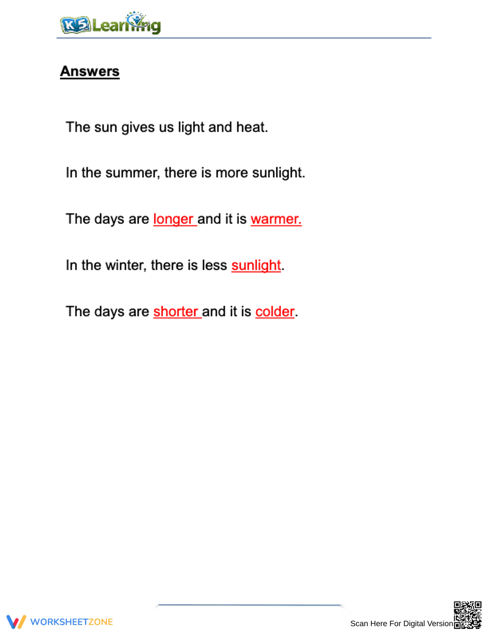 Grade 1 Seasonal Sunlight — Printable No-Prep Worksheet - Page 2