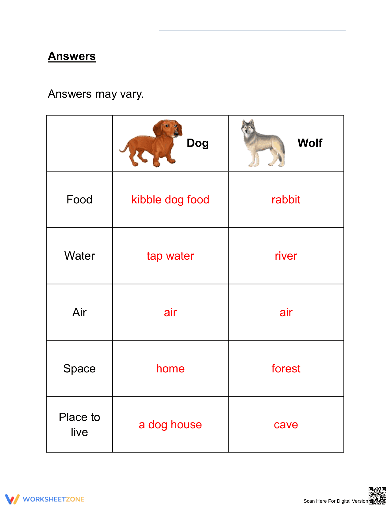 Needs of Animals Worksheet: Dog vs Wolf | Grade 2 Essential - Page 2