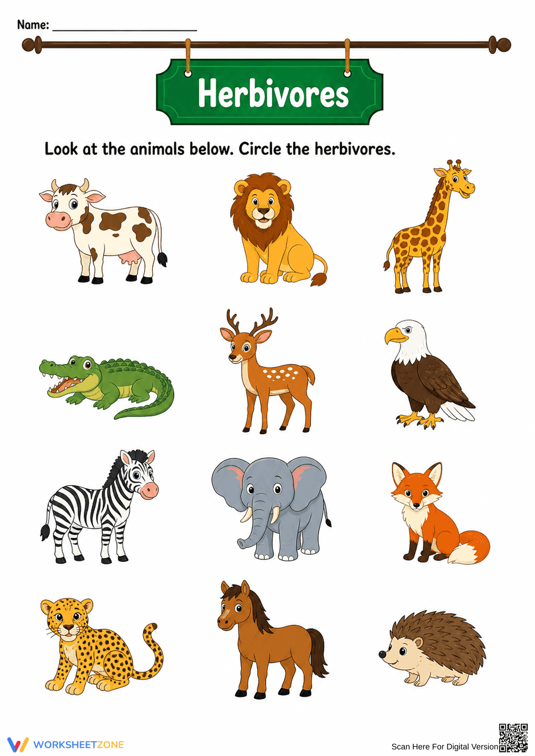 Grade 2-4 Identifying Herbivores — Printable Worksheet - Page 2