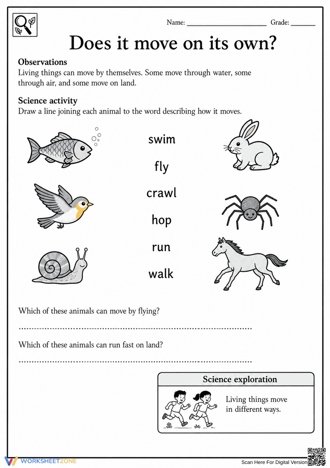 Printable Grade 1 Animal Movement Science Worksheet - Page 2