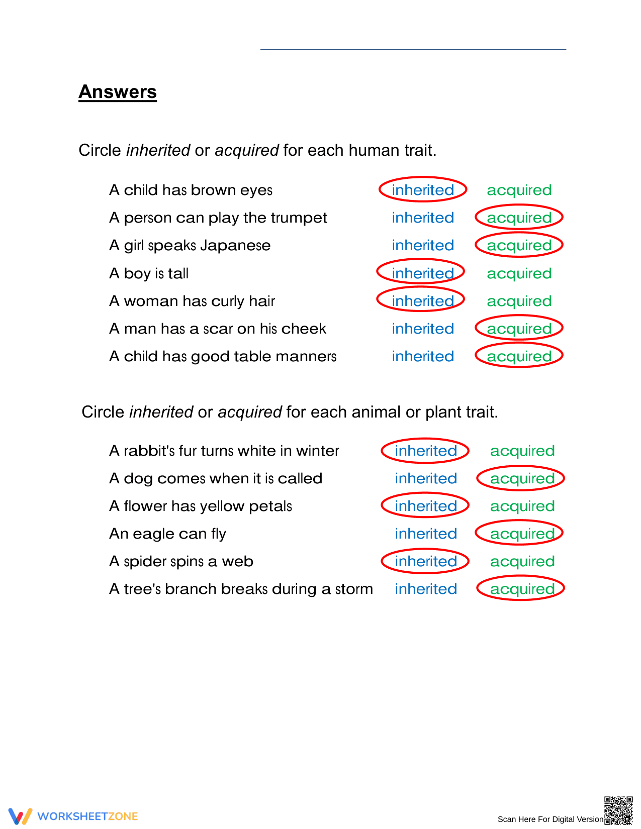 Printable Grade 3 Inherited vs. Acquired Traits Worksheet - Page 2
