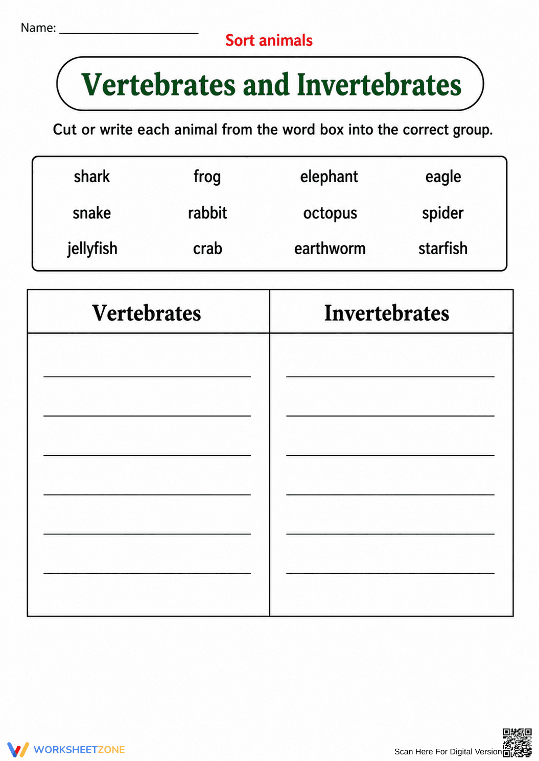 Essential Vertebrates and Invertebrates Sort | Grades 2-4 - Page 2