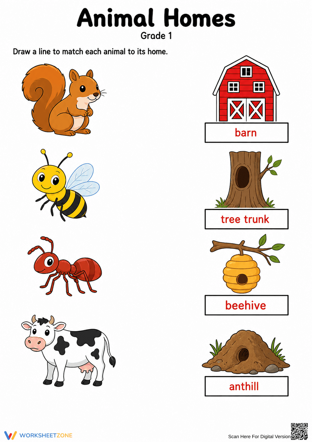 Grade 1 Animal Homes — Printable No-Prep Worksheet - Page 2