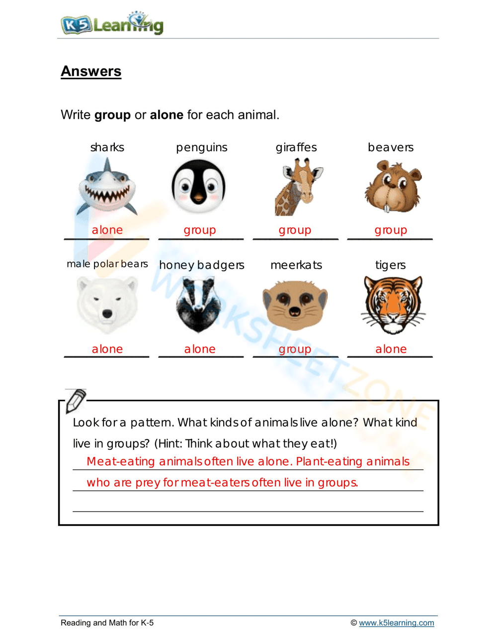 Essential Grade 3 Animals in Groups or Alone Worksheet - Page 2