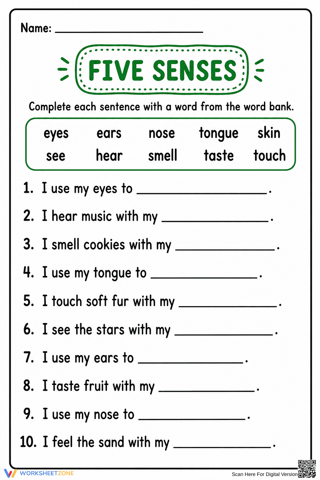 Grade 2 Five Senses — Printable No-Prep Worksheet - Page 2