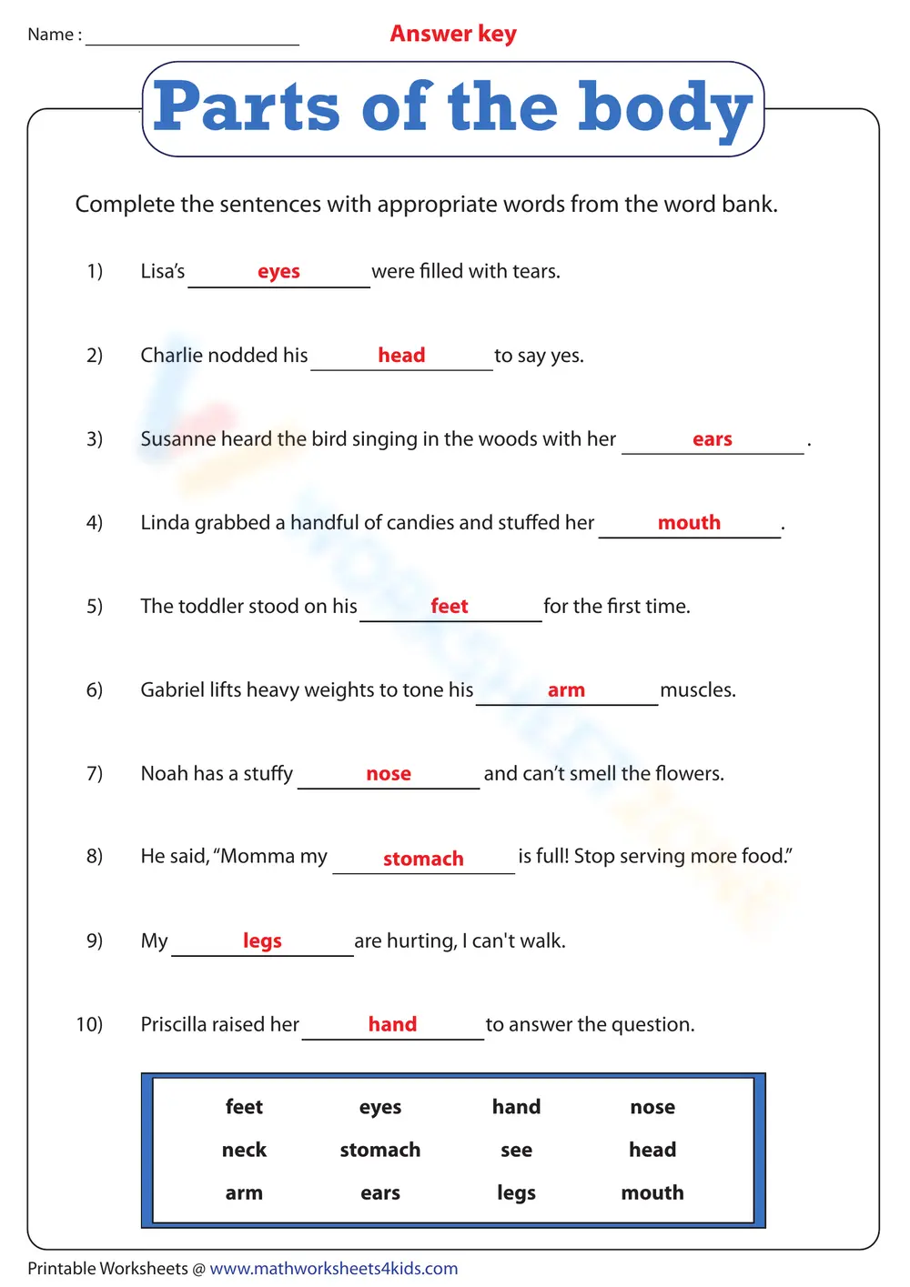 Essential Parts of the Body Worksheet | Grade 2 Science - Page 2