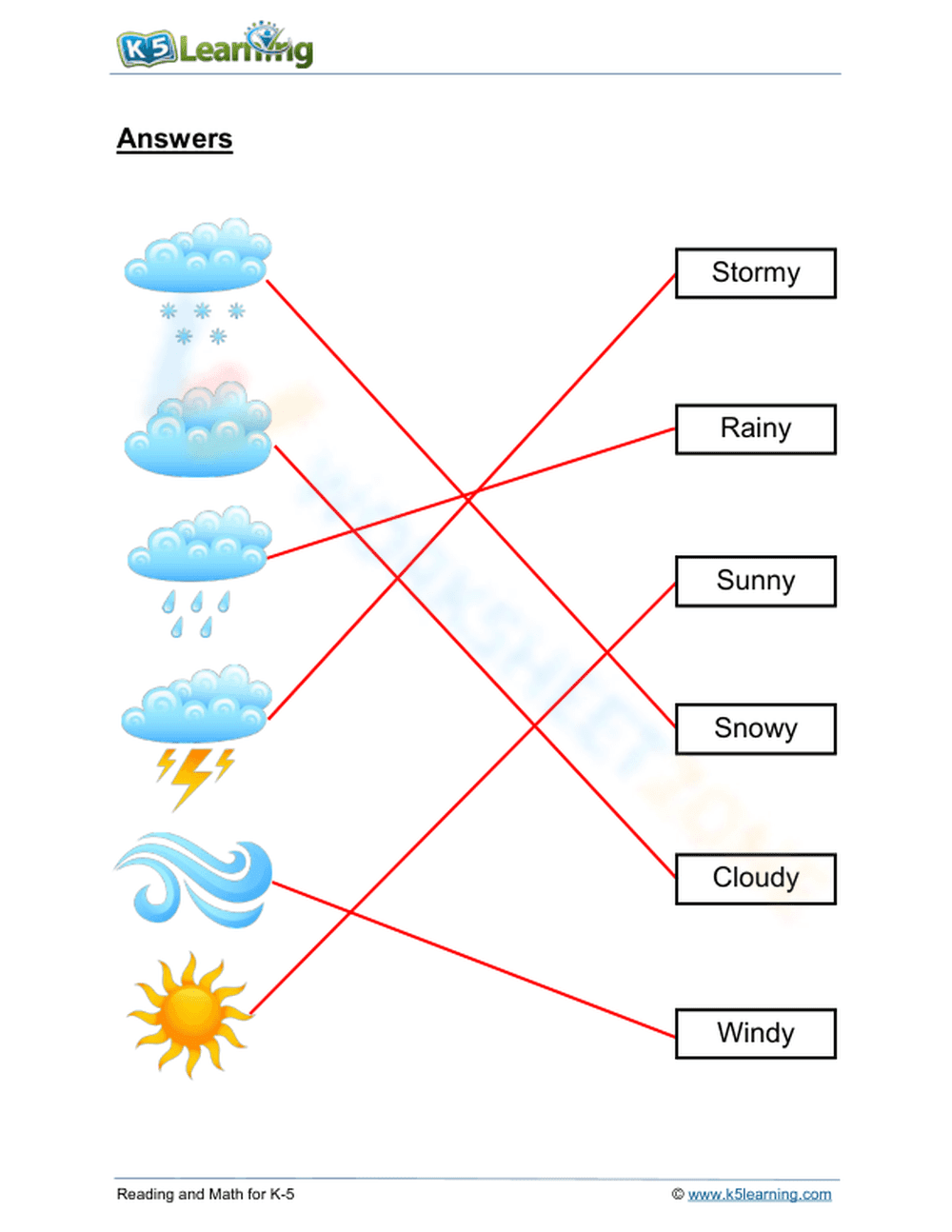 Essential Types of Weather Matching Worksheet | Grade 2 - Page 2