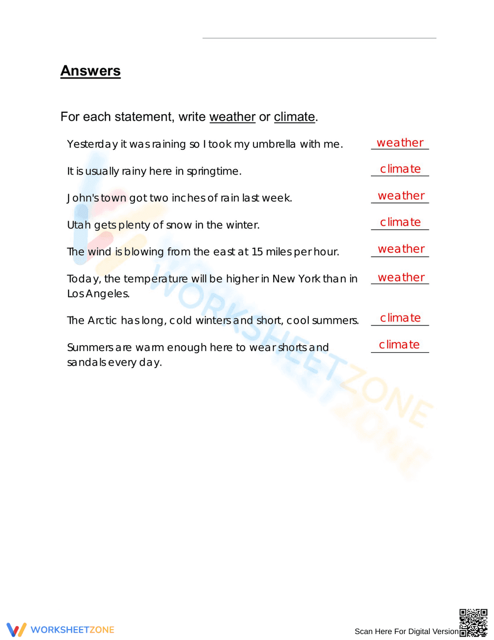 Printable Climate or Weather Worksheet | Grade 3 Science - Page 2