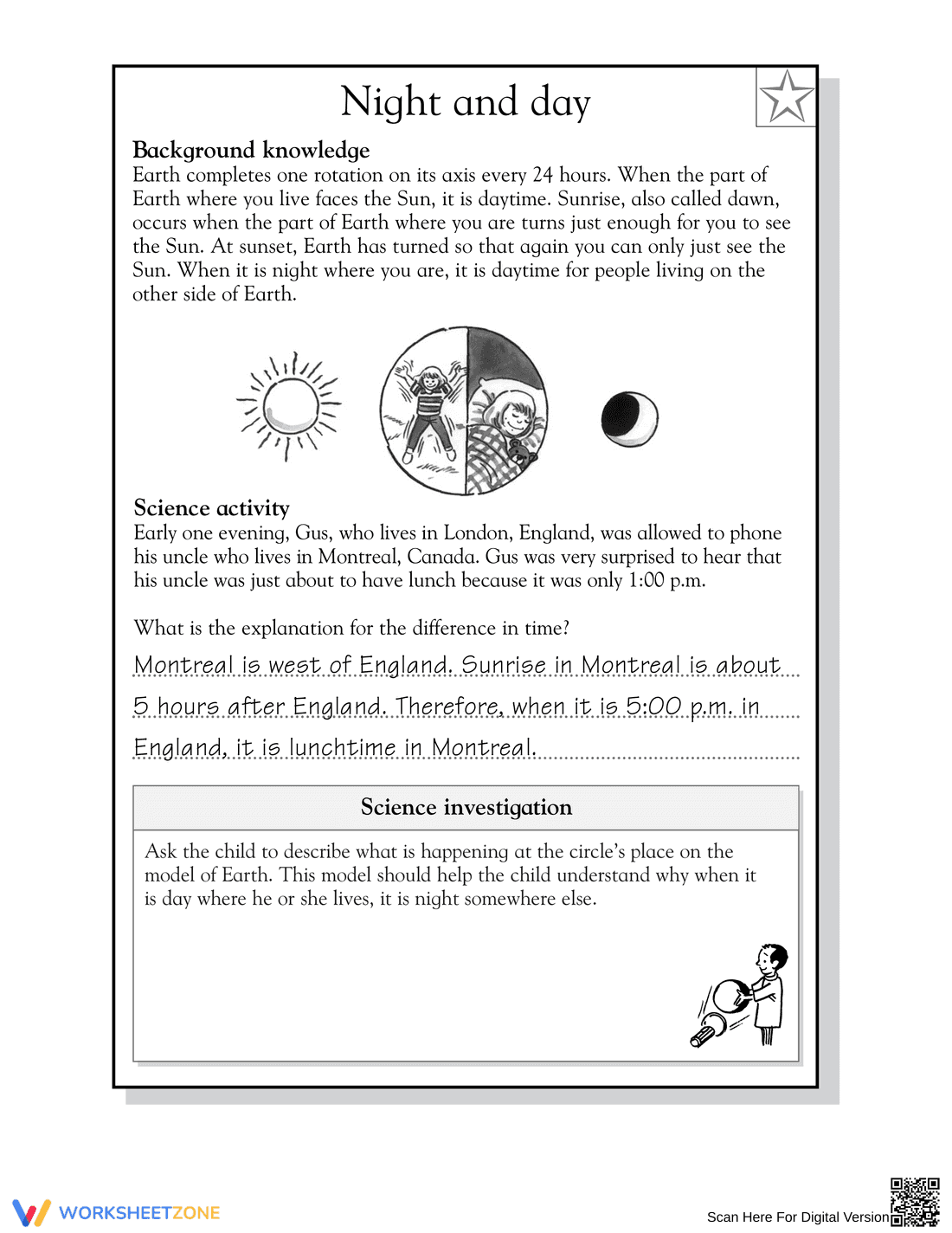 Grade 5 Earth Rotation — Printable No-Prep Worksheet - Page 2