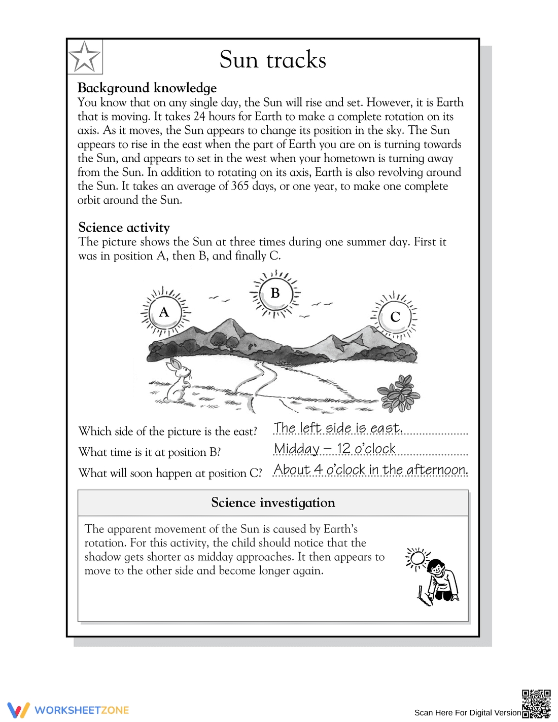 Essential Sun Tracks & Earth Rotation Worksheet | Grade 5 - Page 2