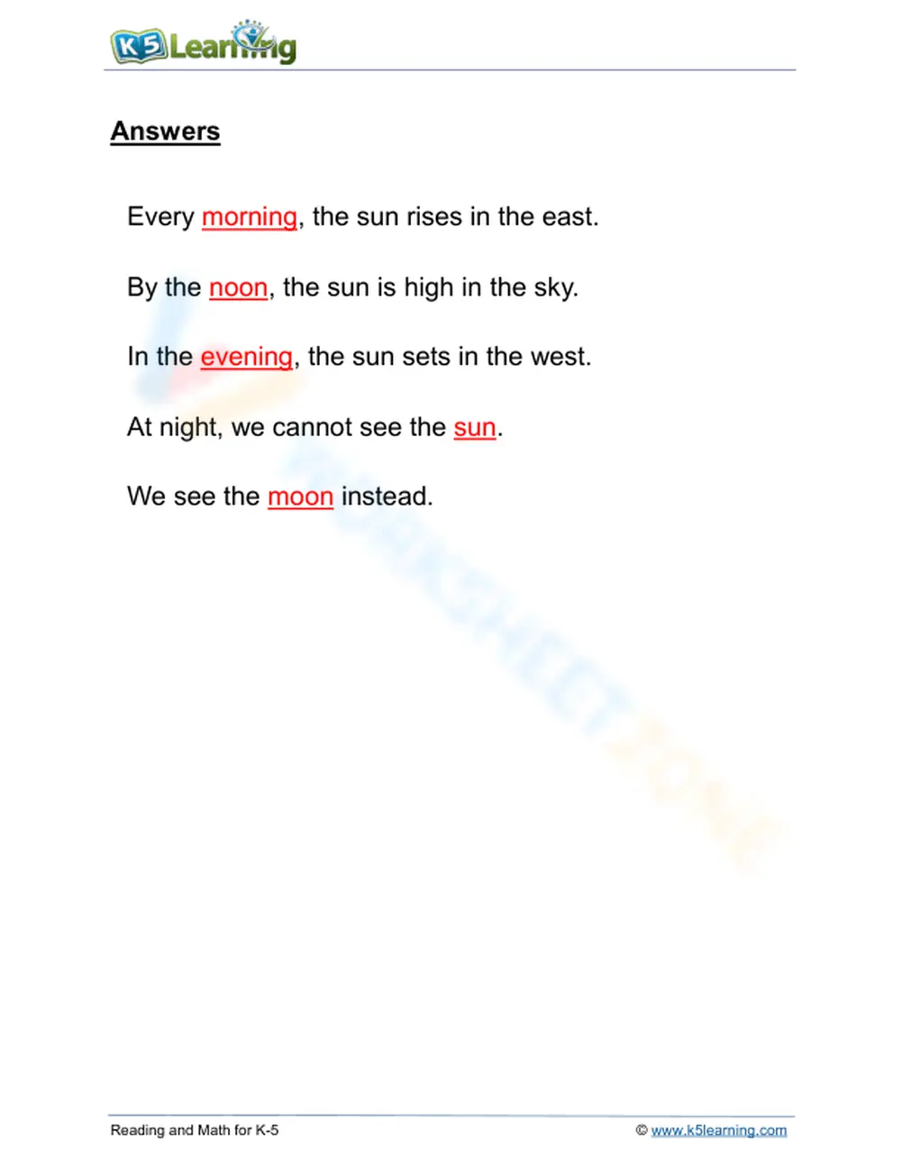 Patterns of the Sun Worksheet | Grade 1 Essential Science - Page 2
