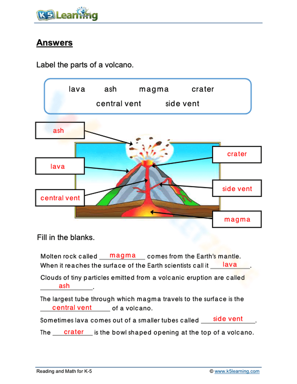Printable Grade 3 Volcanoes Science Worksheet | Ready to Use - Page 2