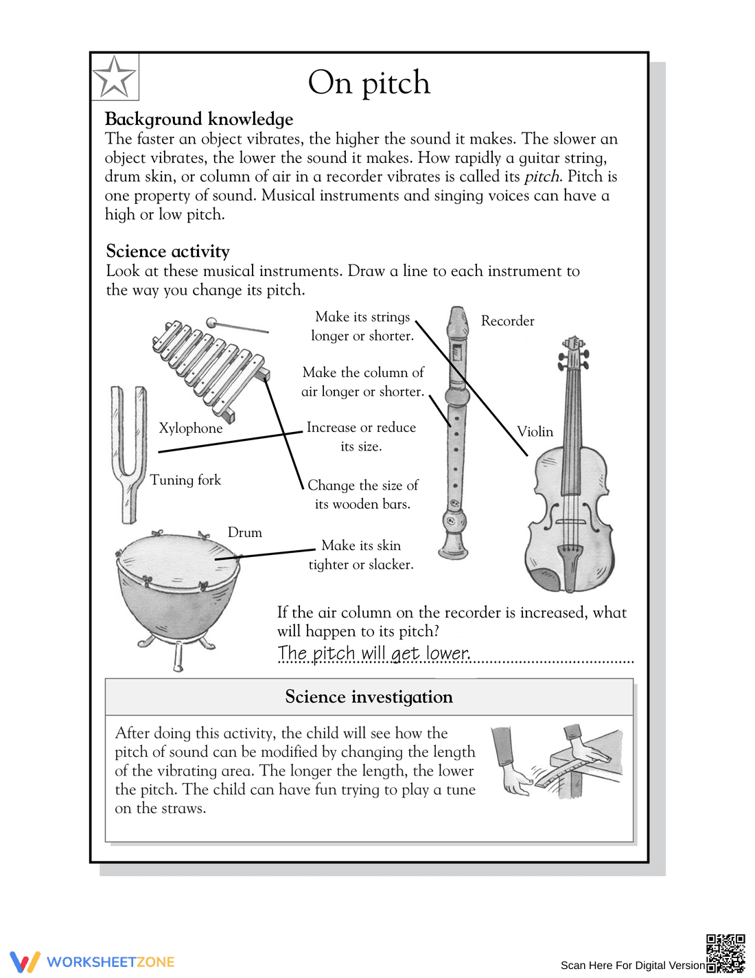 Grade 4 Sound Pitch — Printable No-Prep Worksheet - Page 2